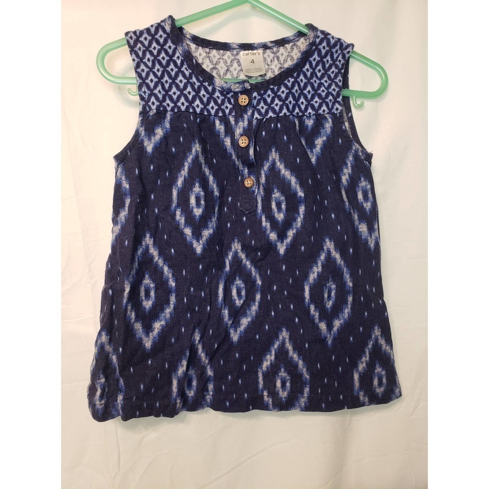 Carter's size 4 sleeveless a-line shirt. Euc. Navy.
